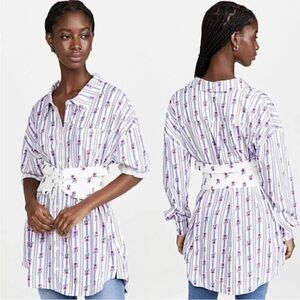 For Love And Lemons White and Purple Striped Button Down Shirt